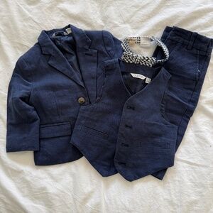 Janie and Jack 3piece navy linen suit with bow tie 6-12mo